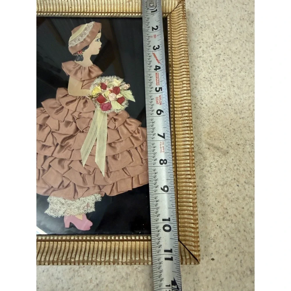 Vintage Ribbon Art‎ Southern Belle Lady Wall Decor Framed Fabric Picture